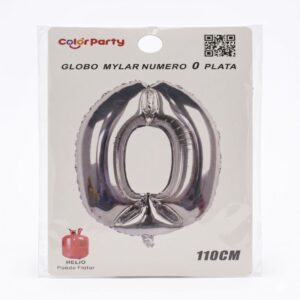 GLOBOS NÚMEROS PLATA METALIZADO DEL 0 AL 9 110CM