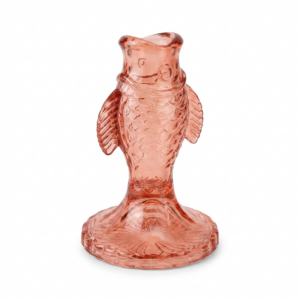 Jarrón/portavelas de cristal rosa forma de pez